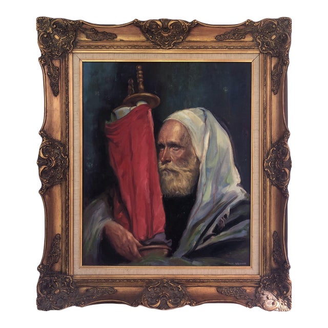 Sandu Liberman, Rabbi With Torah Scroll, Oil on Canvas For Sale
