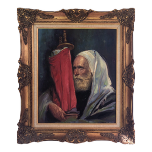 Sandu Liberman, Rabbi With Torah Scroll, Oil on Canvas
