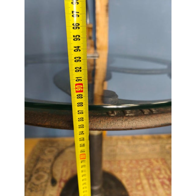 Early 21st Century Glass Top Table with Cast Iron Industrial Iron Machine Legs, 2010s, Set of 3 For Sale - Image 5 of 18