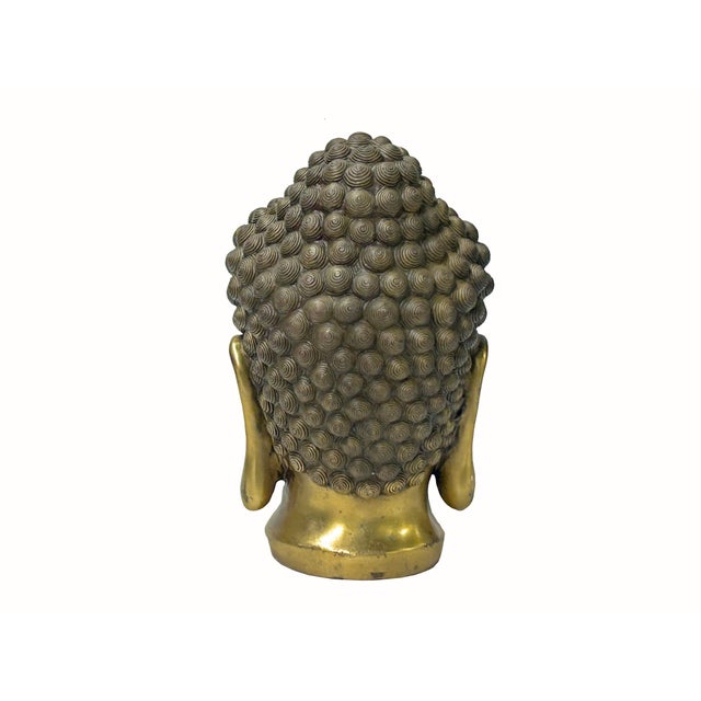 1980s Vintage Chinese Golden Copper Color Metal Buddha Head Figure For Sale - Image 5 of 10