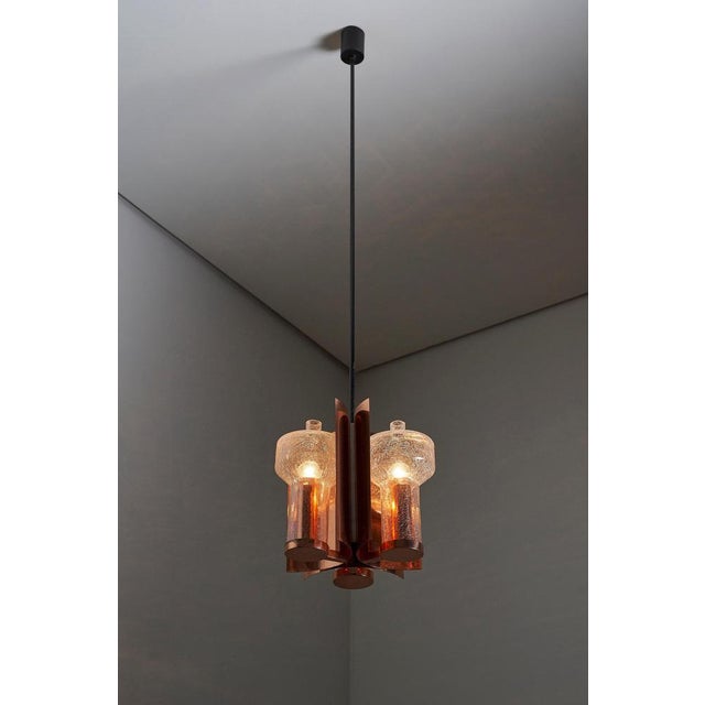 Mid-Century Hanging Light in Brass with 3 Textured Glass Sconces, 1960 For Sale - Image 3 of 13