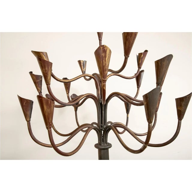 Mid 20th Century Mid-Century Modern French Brass & Iron 20 Arm Floor Candelabra For Sale - Image 5 of 7
