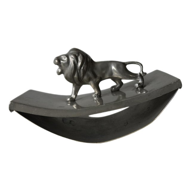 Antique Art Deco Ink Absorbent Holder in Pewter with Lion Handle from Svensk Tenn, Sweden, 1920s For Sale