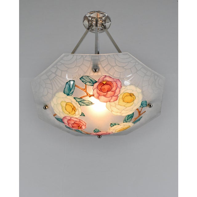 Yellow French Art Deco Pendant Light by Loys Lucha - 1930 Chandelier France For Sale - Image 8 of 16