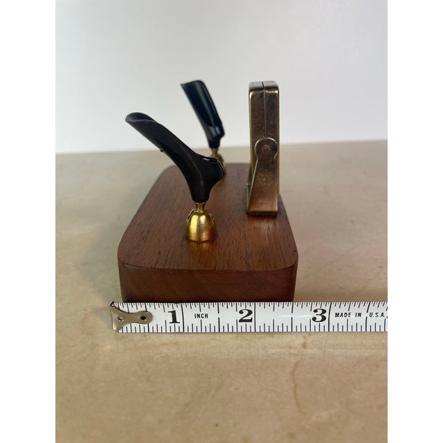 Wood Mid-Century Brass & Walnut Perpetual Calendar Desk Set With Pen Holders For Sale - Image 7 of 8