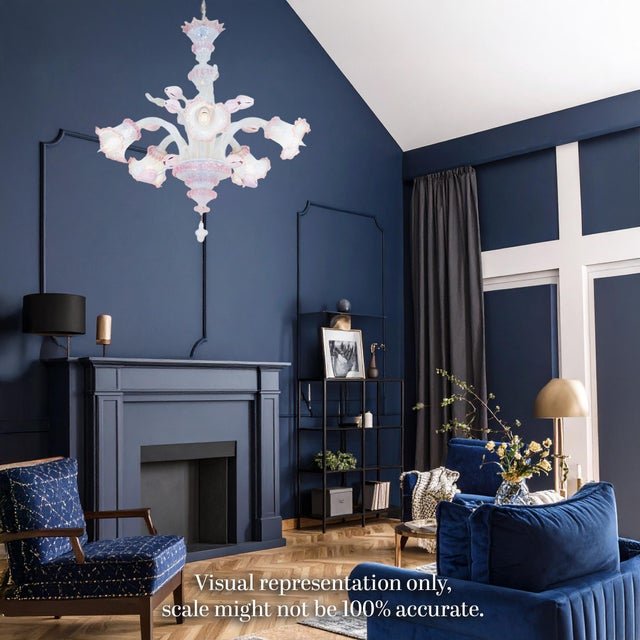 Baroque Vintage Baroque Style Opaline Murano Chandelier With Pink Lattimo Tulips and Rigaree Trim For Sale - Image 3 of 13