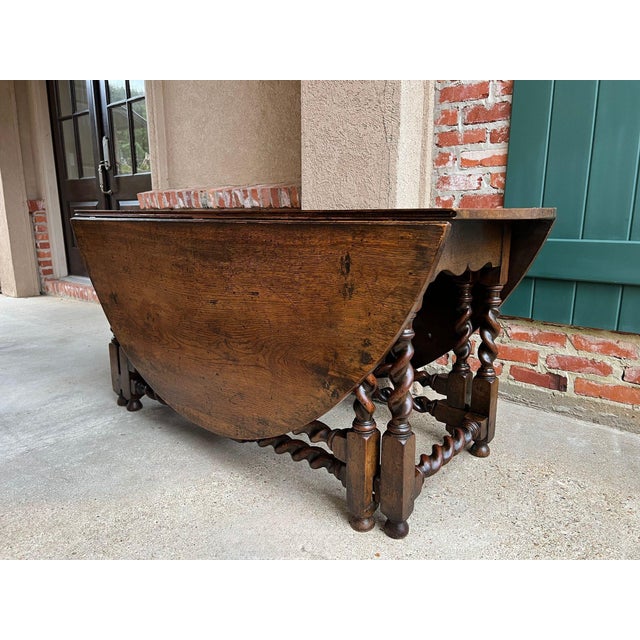 Antique English Wake Dining Table Drop Leaf BARLEY TWIST Jacobean Oak Console. Direct from England, a VERY large antique...