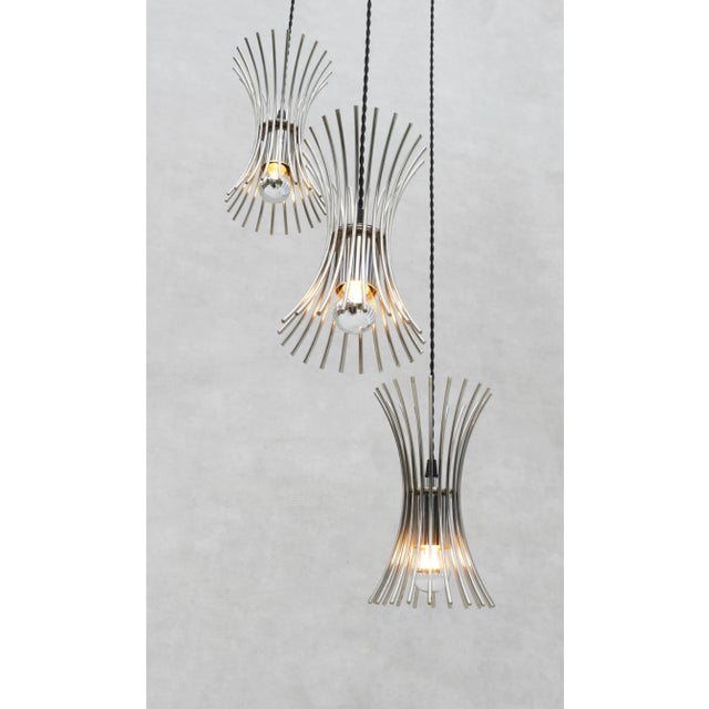 Black Space Age Chrome 3-Light Cascade Chandelier, 1970s For Sale - Image 8 of 10