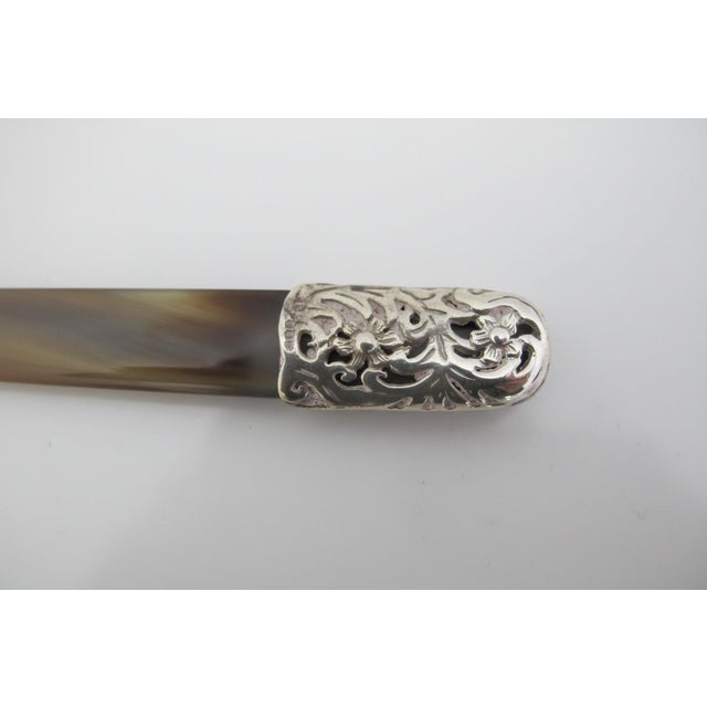 Silver Vintage Natural Horn Sterling Silver Floral Mounted Caviar Serving Shovel Spoon - a Pair For Sale - Image 8 of 8