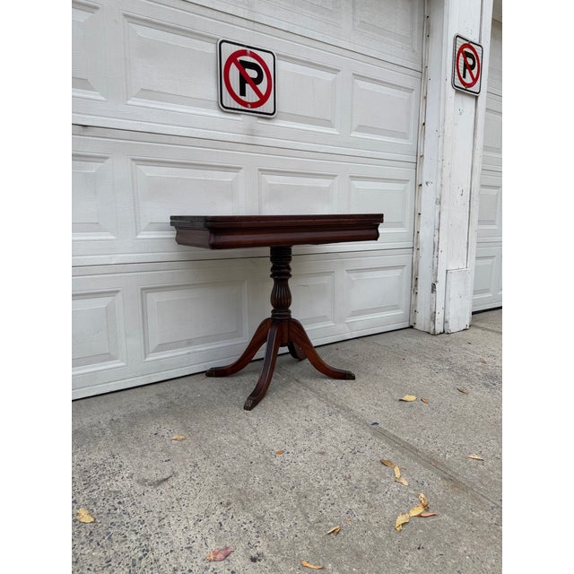 Traditional Vintage Duncan Phyfe Style Mahogany Pedestal Game Table With Brass Paw Feet For Sale - Image 3 of 12