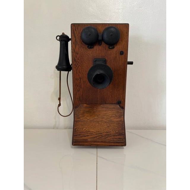 Late 20th Century Late 20th Century American Electric Wood and Bakelite Antique Wall Crank Phone For Sale - Image 5 of 12
