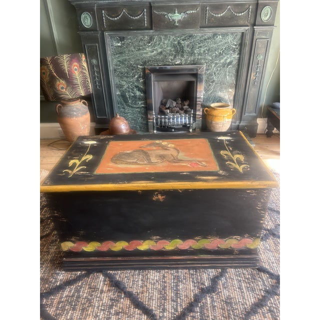 Vintage Painted Blanket Trunk with Hound Panel, 1920s For Sale - Image 4 of 13