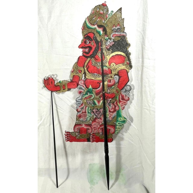 1990s Vintage Articulated Shadow Puppets, Wayang Purwa, Balinese White & Red Rod Puppets. For Sale - Image 5 of 13