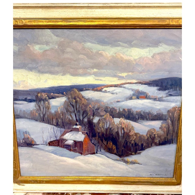 George Lingle Wilstach (American, 1892–1973) Winter Hillside with Red Barn For Sale - Image 4 of 9