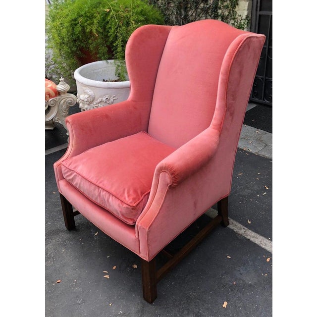 Vintage Pink Velvet Designer Wing Back Arm Chair Chairish