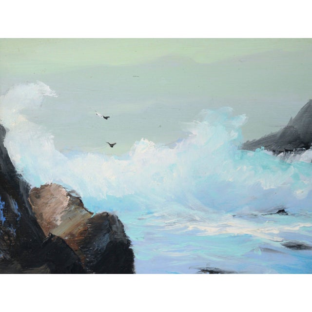Crashing Waves - Big Sur Coastal Cove Original Oil on Masonite Dramatic small-scale, professionally framed seascape by...
