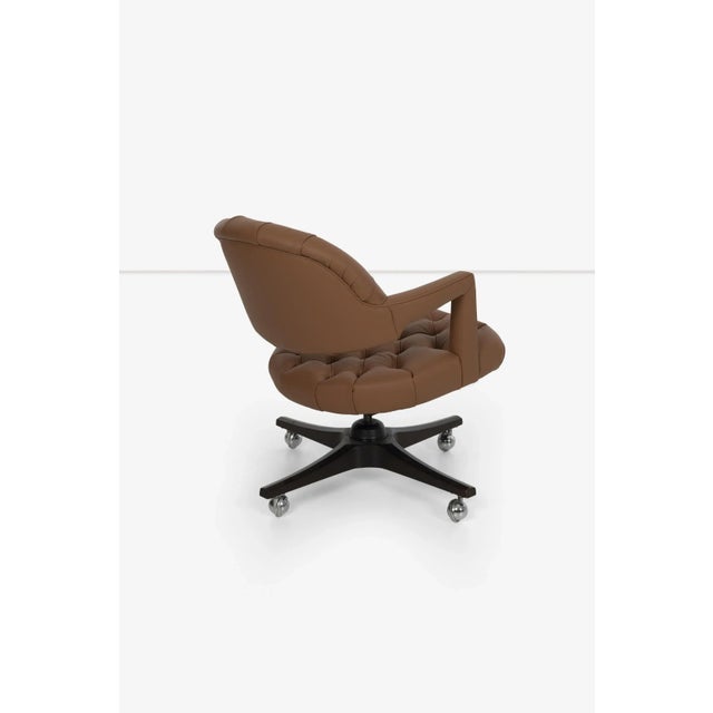 Edward Wormley for Dunbar Tufted Cantilevered Desk Chair in Spinneybeck Saddle L For Sale - Image 9 of 13