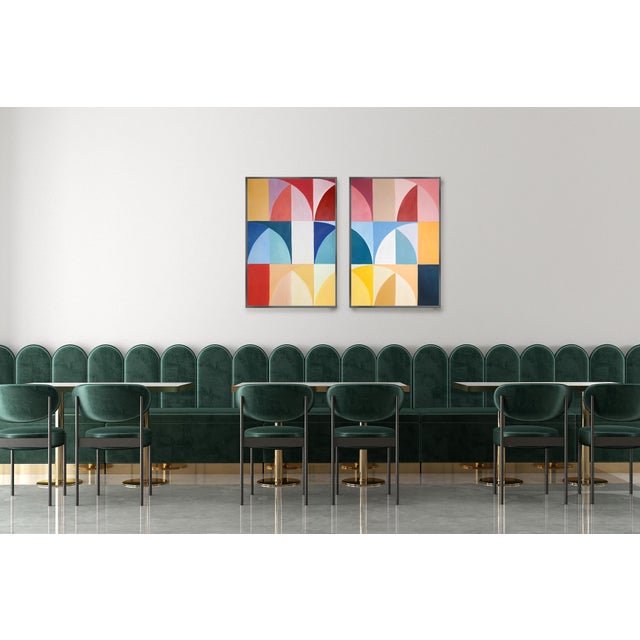 2020s 2029, Modern Bauhaus Patterns of Italian Vintage Parasols, Primary Tones Original Painting Diptych on Paper by Natalia Roman For Sale - Image 5 of 10