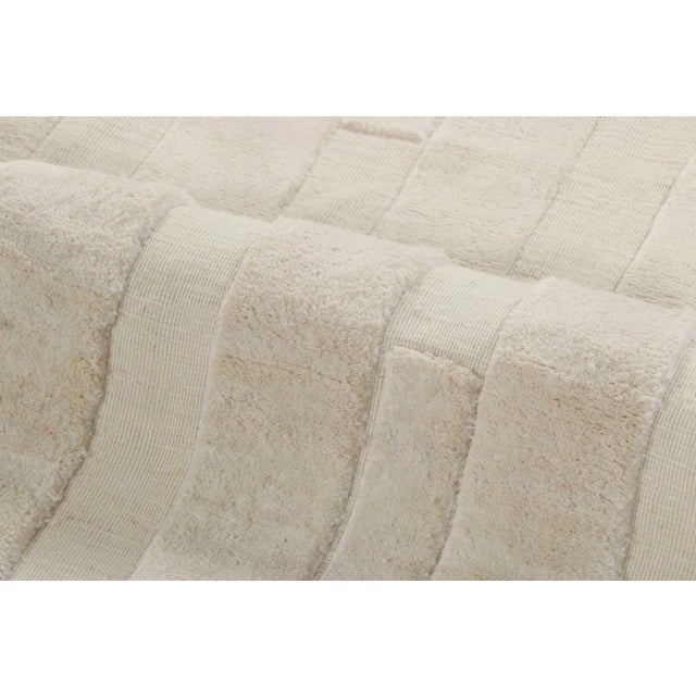 Textile Rug & Kilim’s Oversized Textural Square Rug, Subtle Cream White High-Low Stripe For Sale - Image 7 of 7