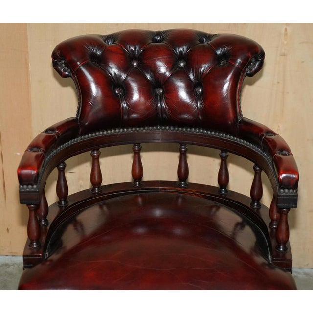 Oxblood Leather Chesterfield Captain's Chairs with Floor Lock Rings, Set of 2 For Sale - Image 5 of 18