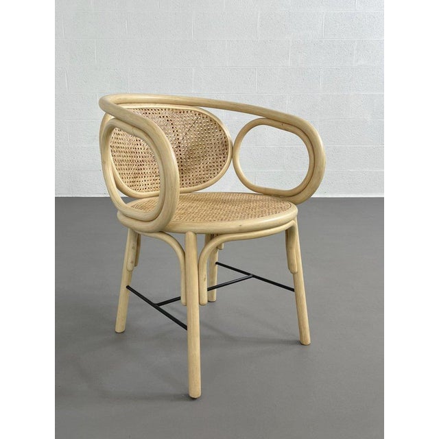 Light Yellow Rattan and Cane Armchair For Sale - Image 8 of 8