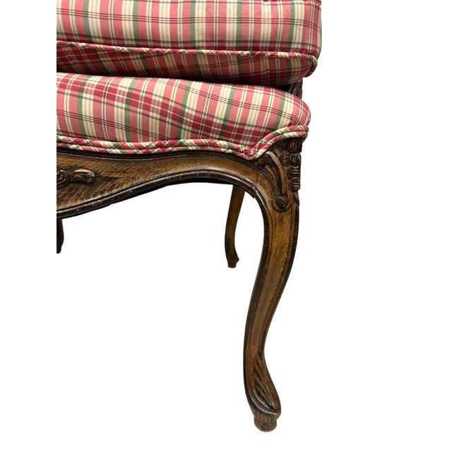 Pair of Late 20th Century French Country Louis XV Arm Chairs With Plaid Upholstery For Sale - Image 9 of 12
