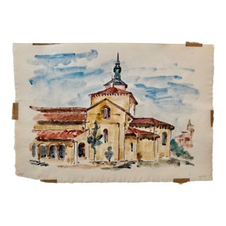 Henry Emil Salloch Original Watercolor on Paper Church of San MIllán, 1971. For Sale