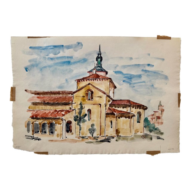 Henry Emil Salloch Original Watercolor on Paper Church of San MIllán, 1971. For Sale