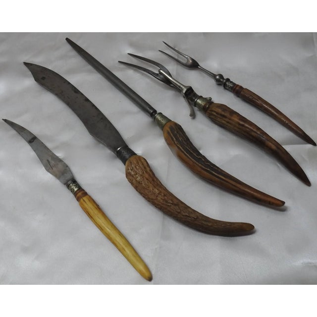 Antique Horn Handled Five-Piece Carving Set For Sale - Image 4 of 6