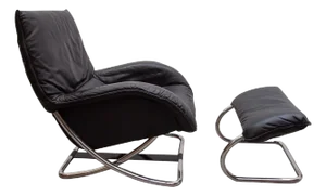 Set of Chrome Rocking Lounge Chair with Ottoman from Robert Haussmann, 1980s