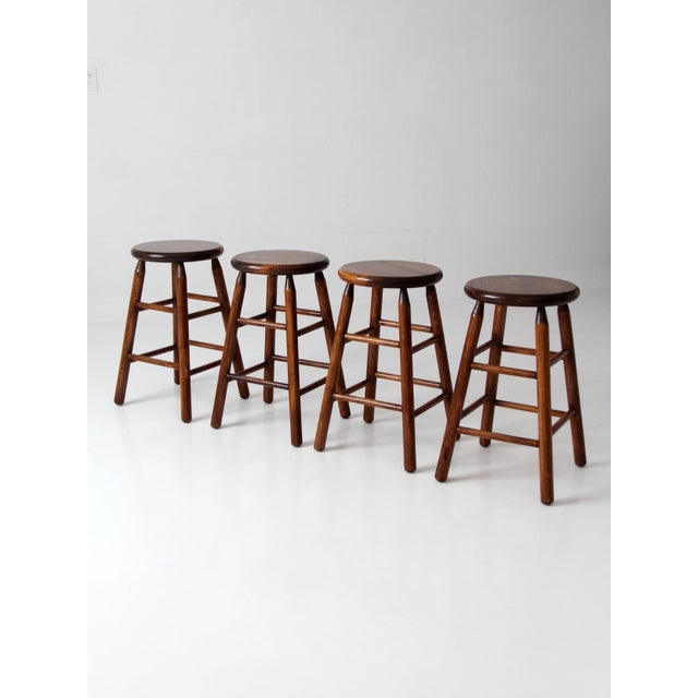 Vintage Wood Farmhouse Stools Set of 4 For Sale - Image 10 of 14