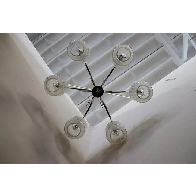 Mid-Century Italian Glass Bowls, Wood, Brass and Black Lacquered Metal Chandelier, 1950s For Sale - Image 10 of 12