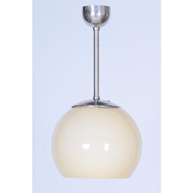 Silver Bauhaus Chandelier in Chrome-Plated Steel and Opaline Glass, Czech, 1930s For Sale - Image 8 of 8