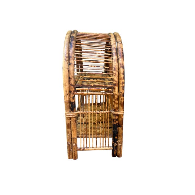 Early-Mid 20th Century Palm Beach Modern Tortoise Shell Burnt and Split Bamboo Table Shelf or Etegere For Sale - Image 4 of 6