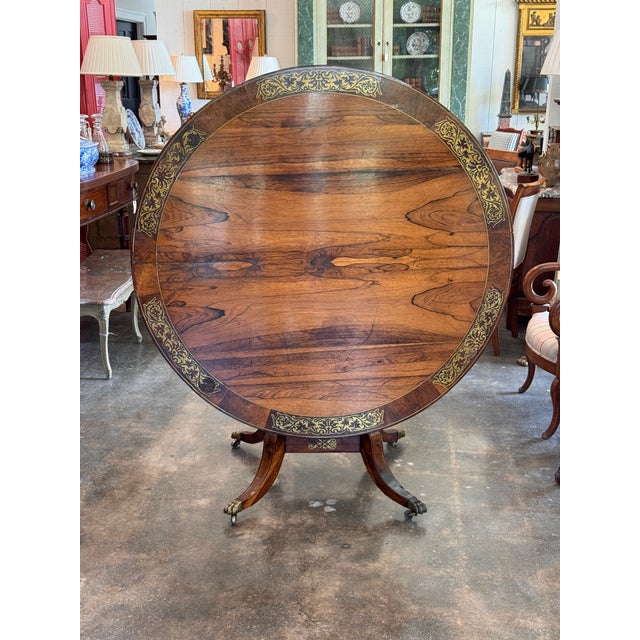 19th Century Regency Rosewood Center Table With Brass Inlay For Sale - Image 12 of 14
