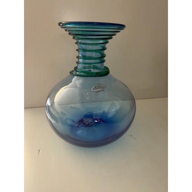Blenko Late 20th Century Blue Glass Vase With Green Spiral Coil Pattern, Blenko For Sale - Image 4 of 6