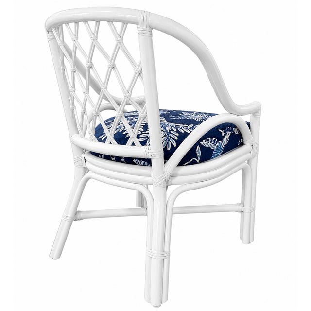 Vintage Lacquered Diamond Rattan Arm Chairs in Thibaut Goa Fabric For Sale - Image 4 of 9