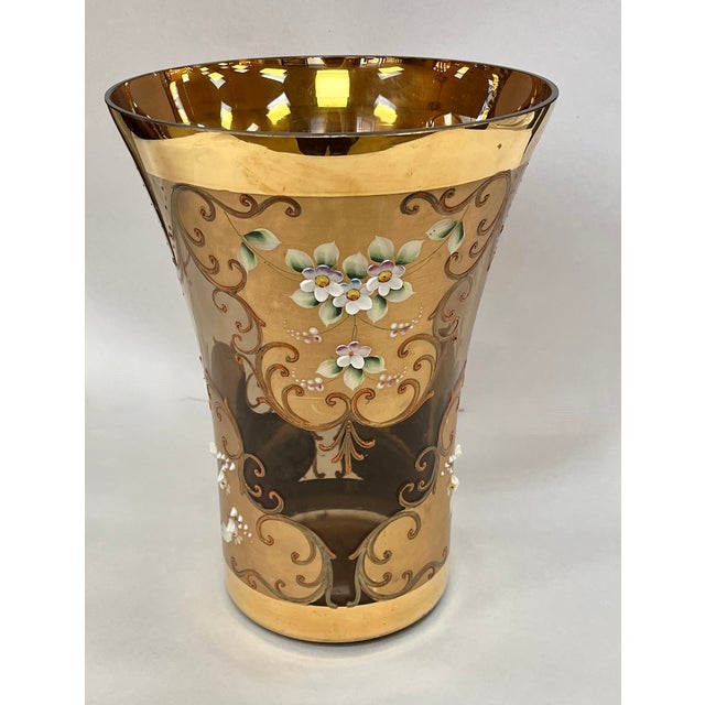 Rococo Vintage Czech Bohemian Amber Art Glass Vase For Sale - Image 3 of 12