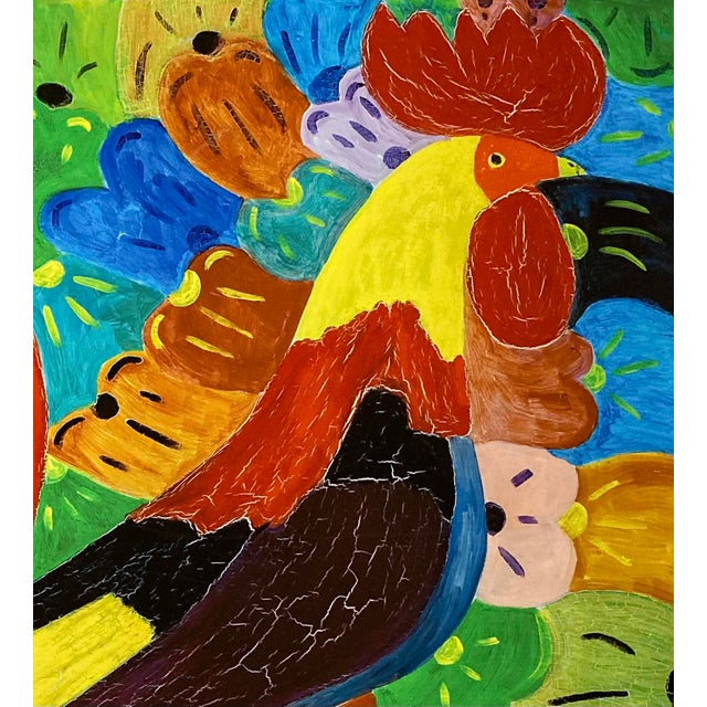 Pop Art "Good Morning Rooster " by Nilo Lanzas,-Giclee Reproduction, Rooster Painting, Flower Painting, Abstract Painting Hand Embellished For Sale - Image 3 of 3