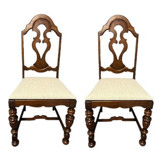 Pair of Antique Spanish Revival Walnut Dining Chairs For Sale