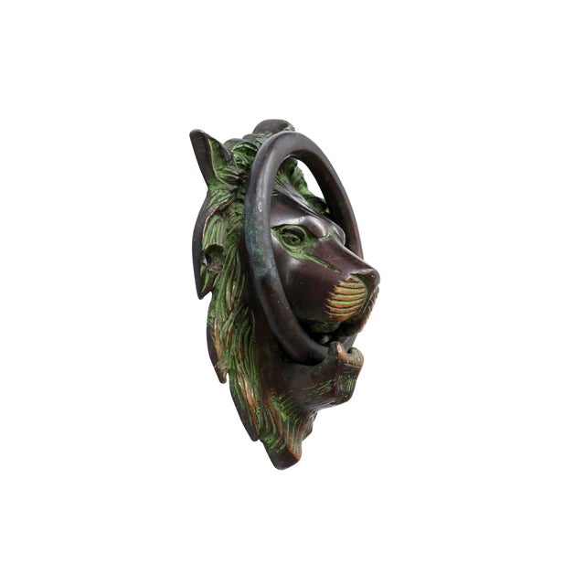 English Green Brass Lion's Head Door Knocker For Sale - Image 3 of 5