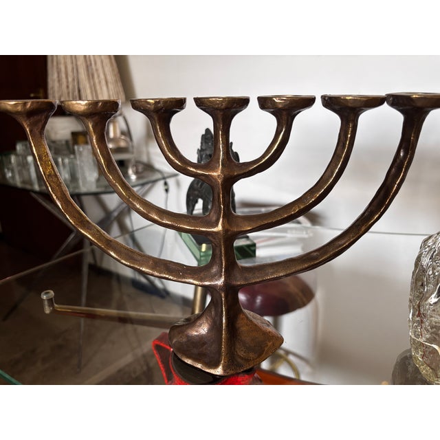 Brutalist Brutalist Bronze Menora attributed to Michael Harjes, 1960 For Sale - Image 3 of 12