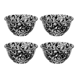 Crow Canyon Home Splatterware, 14 oz. Small Footed Bowls in Black & White - Set of 4 For Sale