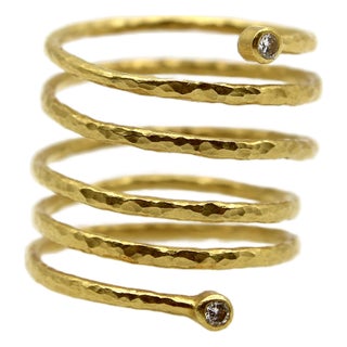 1990s Gurhan 22k Gold Diamond Spiral Coil Ring From Rain Collection, Size 7 For Sale