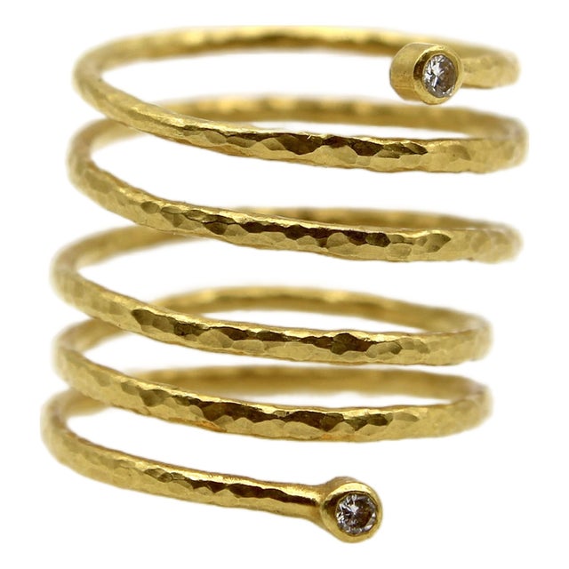 1990s Gurhan 22k Gold Diamond Spiral Coil Ring From Rain Collection, Size 7 For Sale