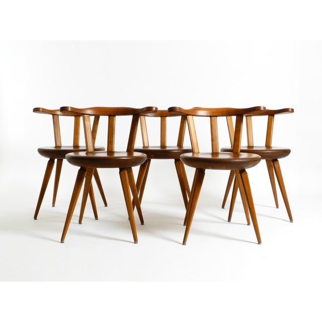 Five massive, beautiful Mid-Century solid wood chairs with low backs. Great minimalist design. Made in Germany. Frame made...