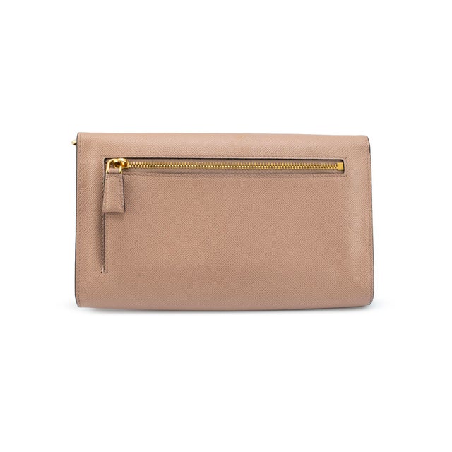 Prada Saffiano Leather Beige Color Gold Hardware Mini Wallet Bag For Sale - Image 9 of 11