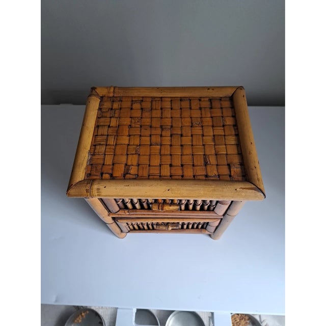1990s 1990s Vintage Bamboo Wicker Rattan 2 Drawer Accent Table For Sale - Image 5 of 6