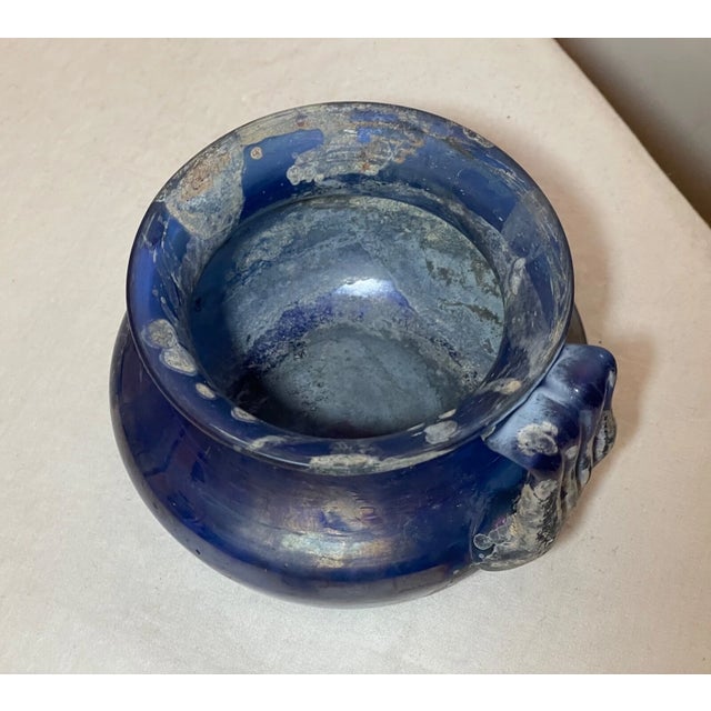 Vintage Hand Blown Murano Seguso Italian Iridescent Blue Scavo Style Glass Vase For Sale - Image 12 of 13