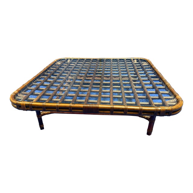 Vintage Bamboo & Rattan Coffee Table For Sale